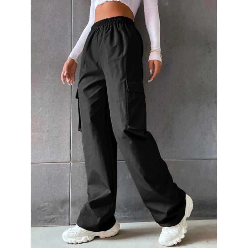 Women's Solid Color High Waist Flip Pocket Casual Pants