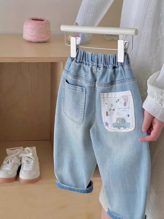 Children's Super Soft Jeans Cartoon Floral Print Children's Pants