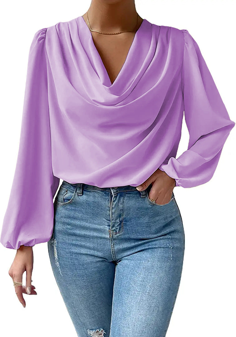 Women's Chiffon Long Sleeve Shirt Loose Pullover Casual Tops