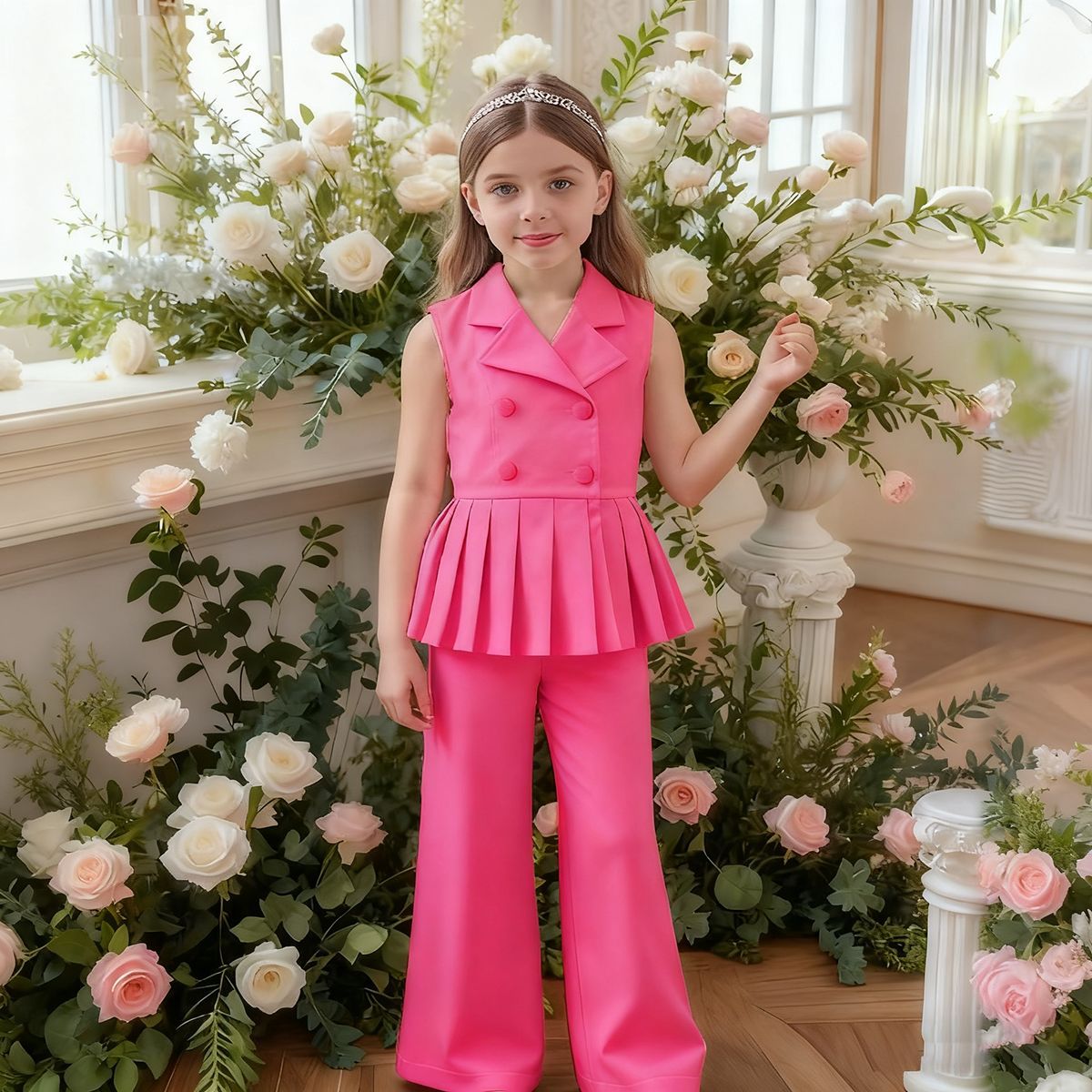 Summer Solid Color Sleeveless Lapel Pants Fashion Children's Suit