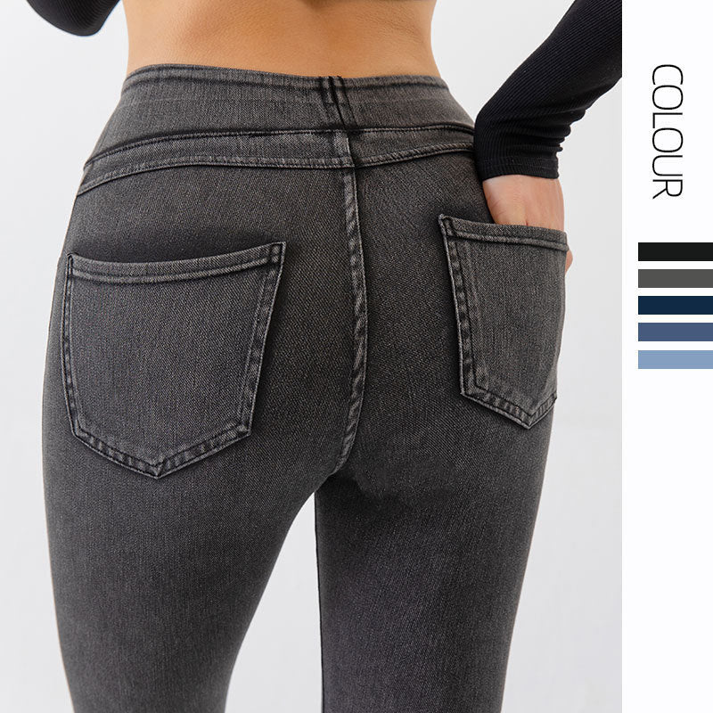 Women's Slimming Belly Shaping Elastic Outerwear Double Pocket Fitness Women's Jeans