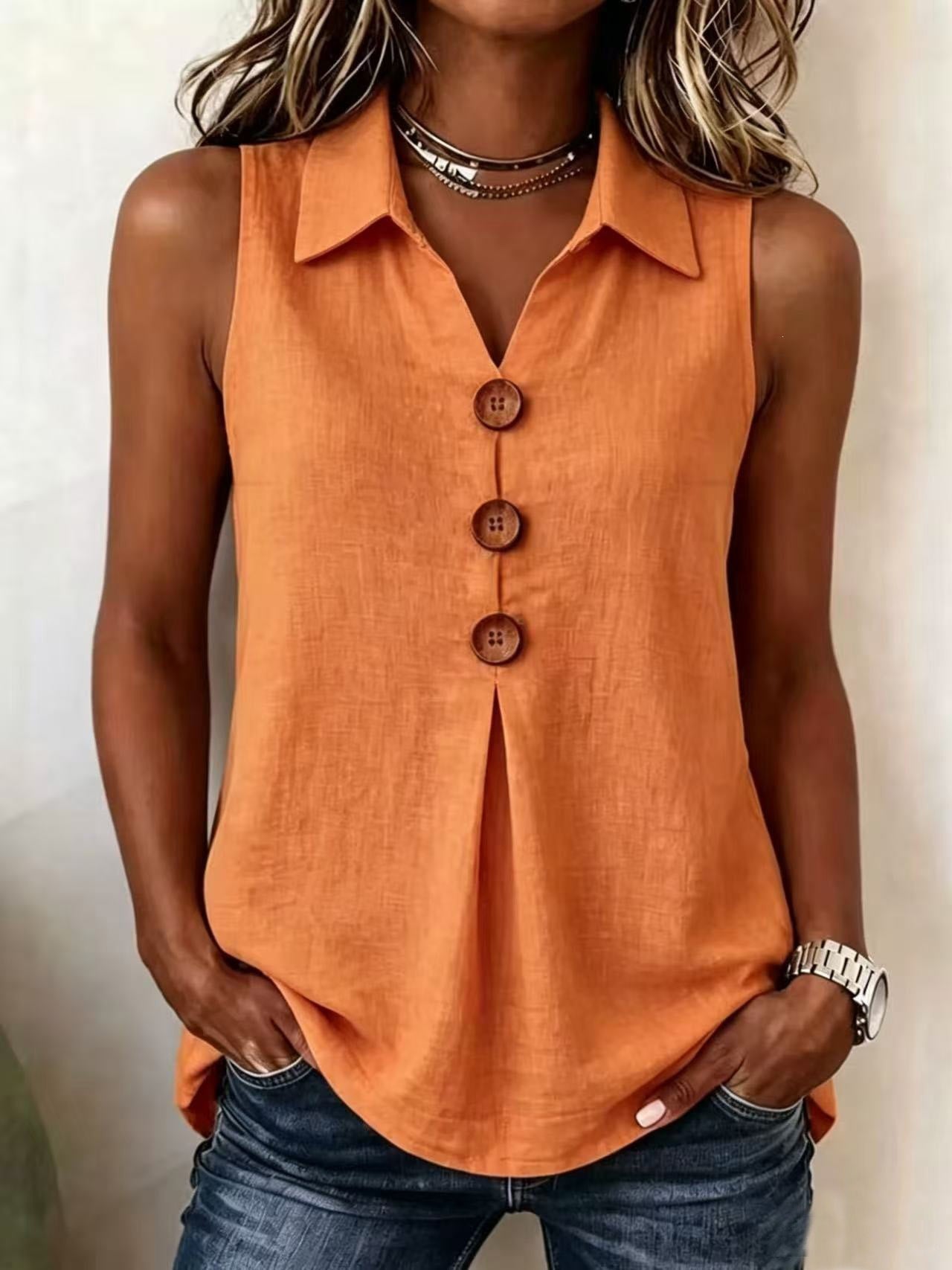 Women's Fashion Simple Lapel Cotton Linen Button Small Vest/suspenders/tube Top