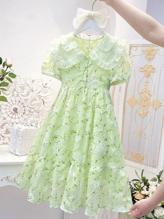 Floral Summer Princess Little Big Western Style Chiffon Children's Dress