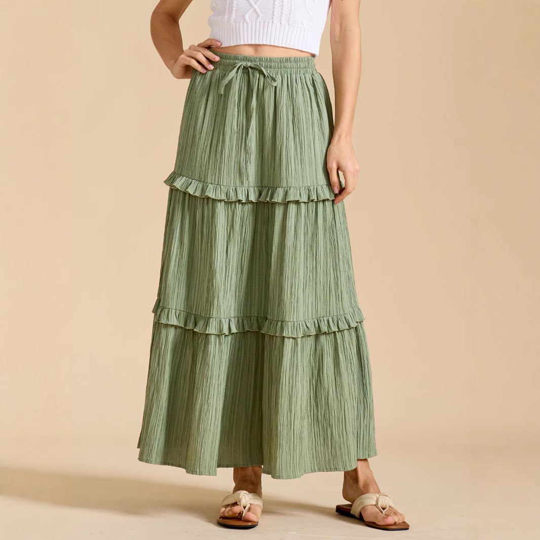 Drawstring Lace High Waist Elastic A- Skirt