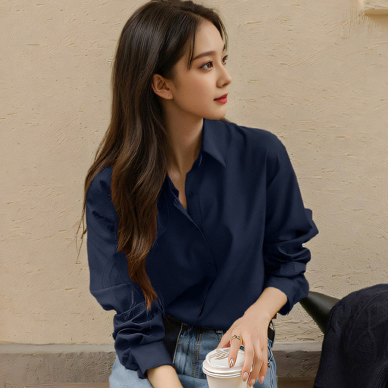 Women's Long-sleeved Shirt Korean Loose White Collar Blouse