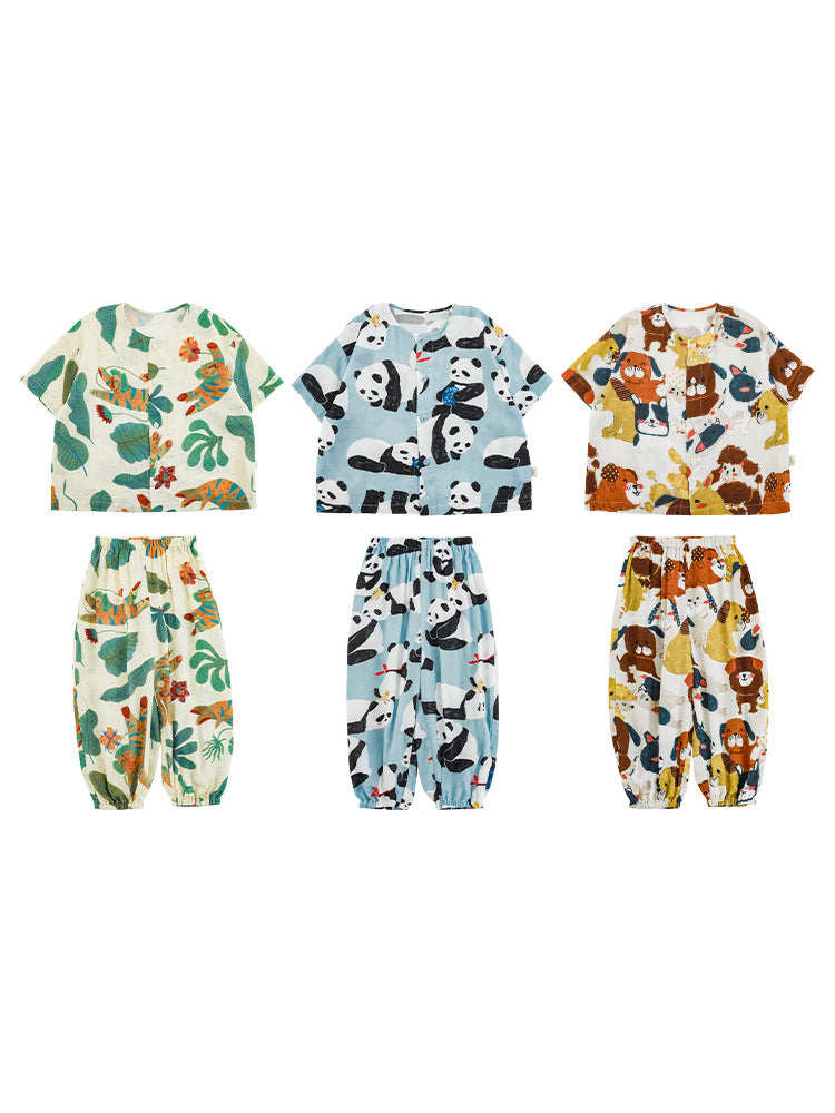 Children's Boy's Summer Thin Short-sleeved Cartoon Loose Soft Pajamas Children's Suit