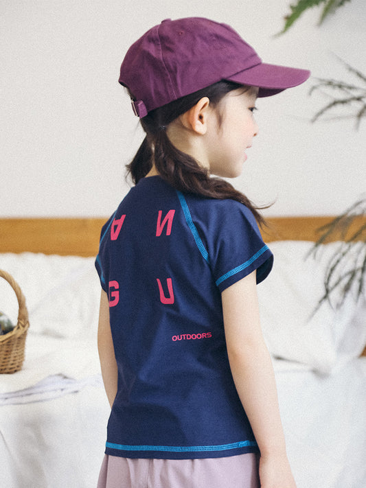 Children's Short-sleeved Summer Contrast Color Letter Half-sleeved Bright Line Children's T-shirt