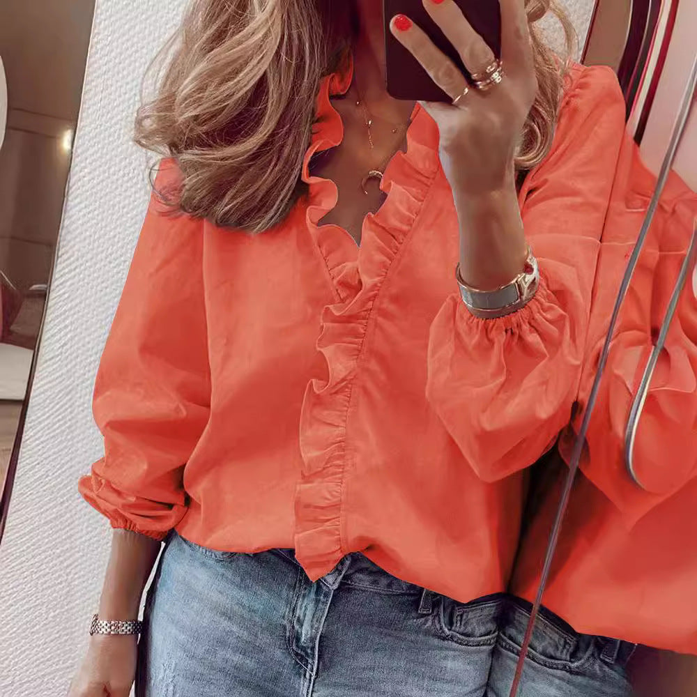 Versatile Classy Women's Long Sleeve Ruffle Blouse