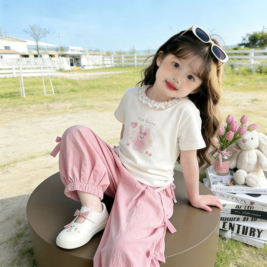 Summer Sweet Lace Collar Short-sleeved Trousers Little Two Piece Children's Suit