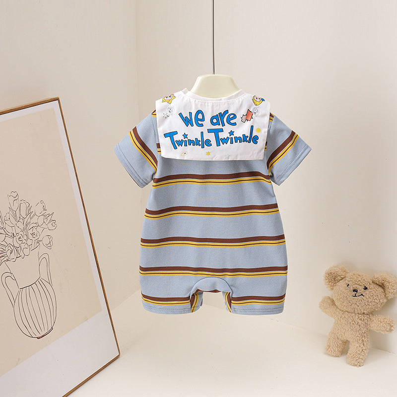 Cute Style Boys Striped Cartoon Stars Jumpsuit, Climbing Suit