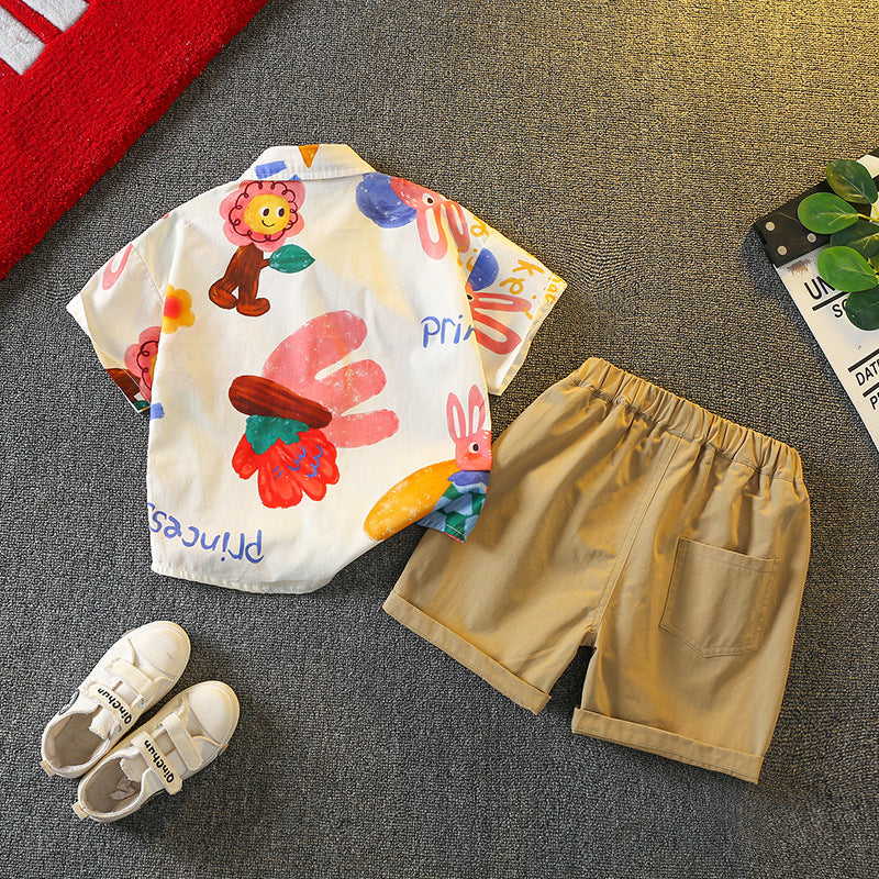 Children's Boys Summer Korean Fashion Short-sleeved Shirt For Handsome Small Clothing Children's Suit