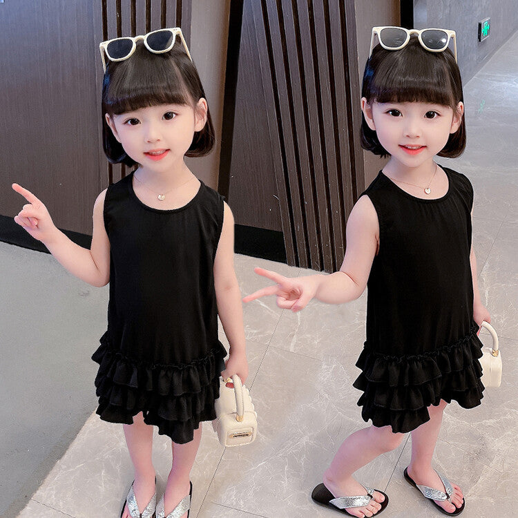 Black Summer Hepburn Style Vest Kindergarten Cake Children's Dress