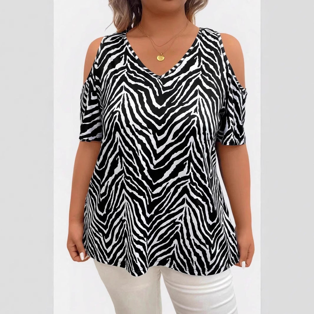 Women's Summer Shoulder Hollow Out Casual Comfortable Travel Large Size T-shirt