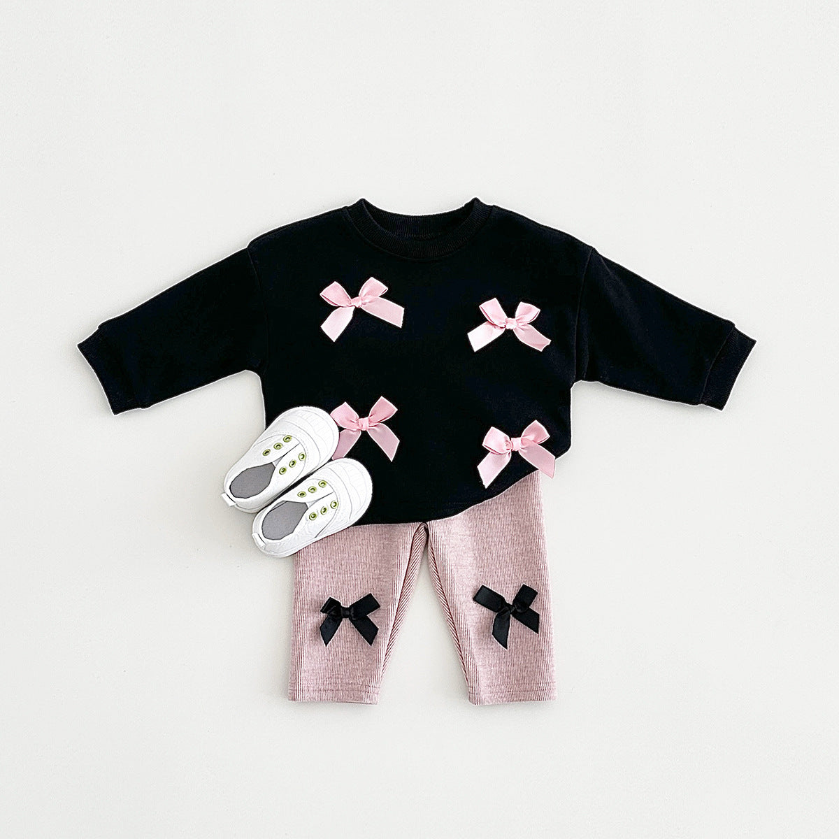 Children's Bow Two-piece High Elastic Knitting Korean Sweet Children's Suit