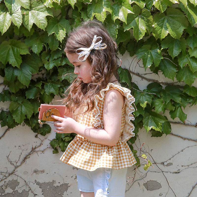 Children's Summer Strawberry Shan Clothing Fashionable Plaid Children's T-shirt