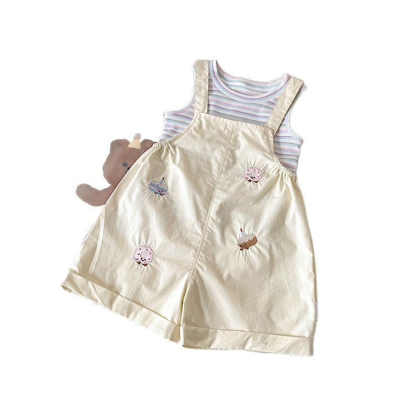 Summer Korean Style Striped Vest Cartoon Suspender Children's Suit