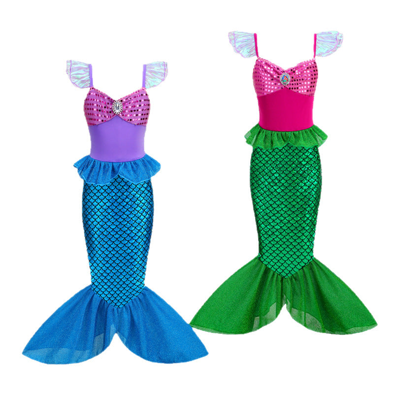 Flying Sleeve Sequins Western Style Sleeveless Princess Children's Dress
