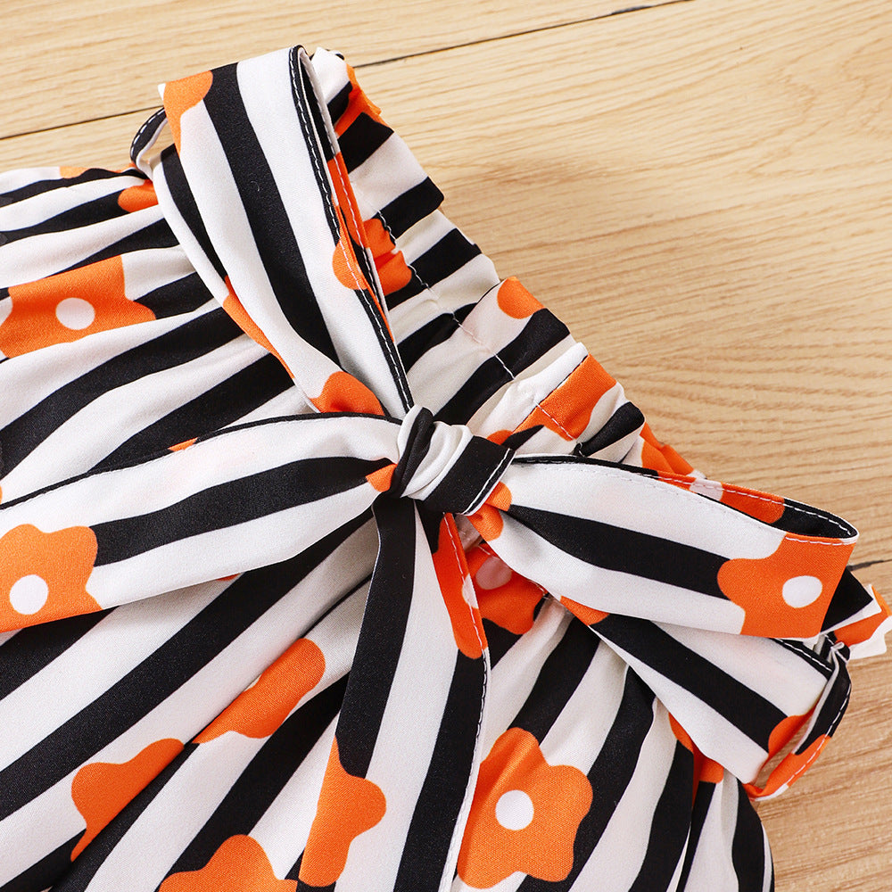Children's Clothing Summer Cartoon Rabbit Print Striped Children's Suit