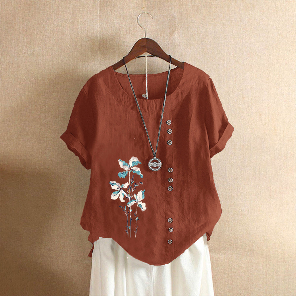 Women's Retro Large Casual Loose Cotton Linen Women's T-shirt