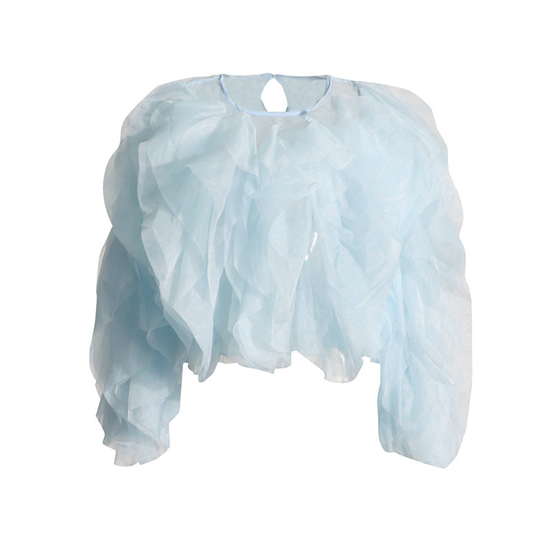 Women's Solid Color Autumn High-grade Stitching Voile Shirt Blouse