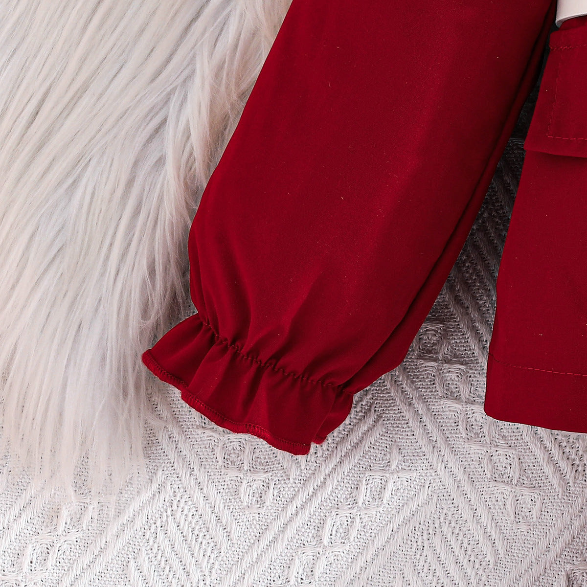 Children's Large Long Sleeve White Belt Top Ruffled Blazer Trousers Three Children's Suit