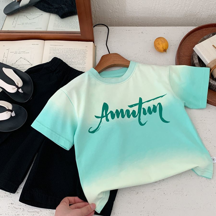 Children's Short-sleeved Summer Unique Gradient Fashion Hanging Dyed Casual Versatile Pullover Children's T-shirt