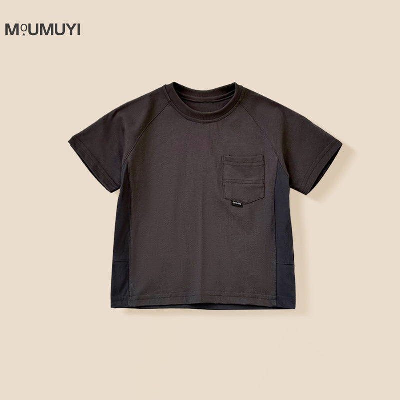 Children's Summer Solid Color Pocket Toddler Trendy Children's T-shirt