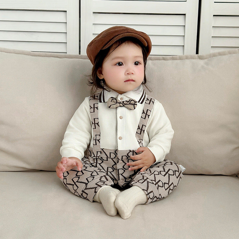 Jumpsuit Spring Boy's Rompers Bow Tie Letters Full Printed Strap Jumpsuit, Climbing Suit