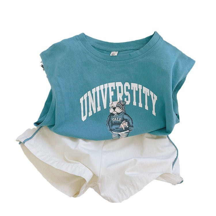 Boy Vest Sleeveless T-shirt Western Style Top Two-piece Children's Suit