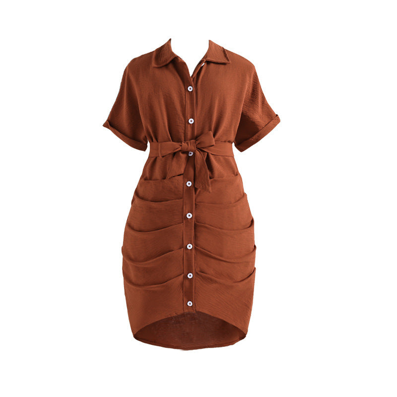 Casual Polo Collar Single-breasted Lace Up Waist Trimming Children's Dress