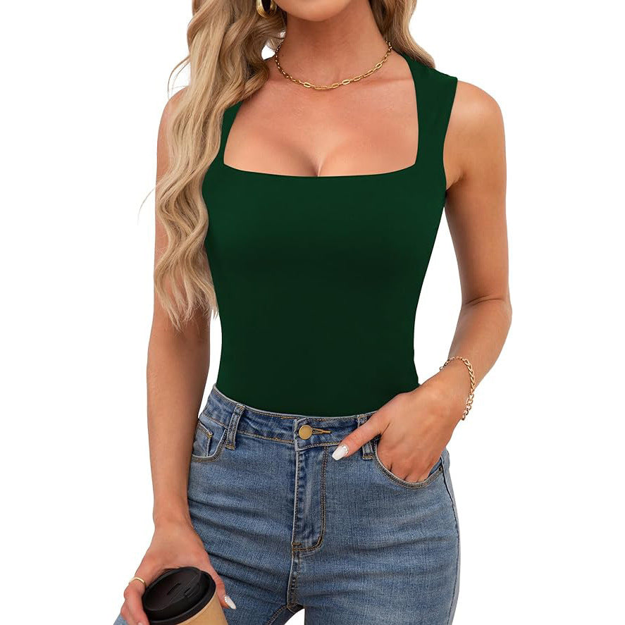 Women's Fashion Wear Solid Color Slim Fit Square Small Vest/suspenders/tube Top
