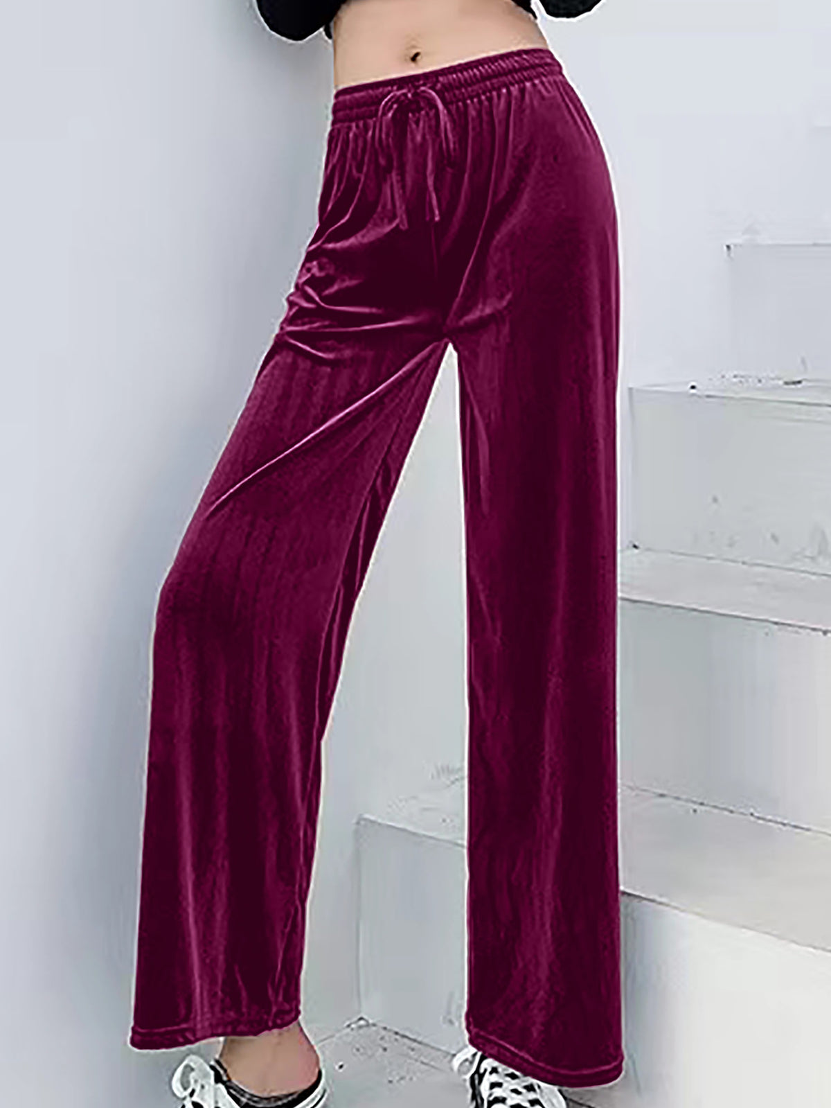 Women's Solid Color Veet Wide Leg Draping Effect Loose Pants