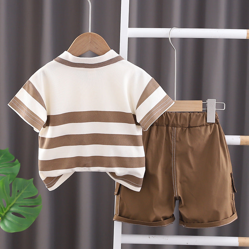 Children's Lapel Striped Shirt Short-sleeved Summer Handsome Thin Children's Suit
