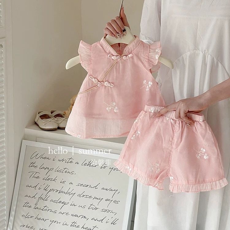 Style Summer Sweet Doll Shirt Jacquard Shorts Children's Suit