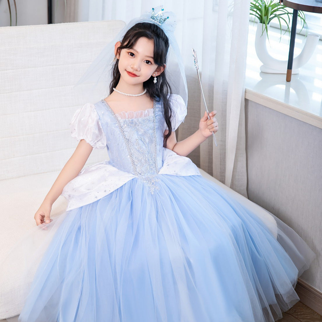 Children's Cinderella Princess Summer Frozen Puff Mesh Children's Dress