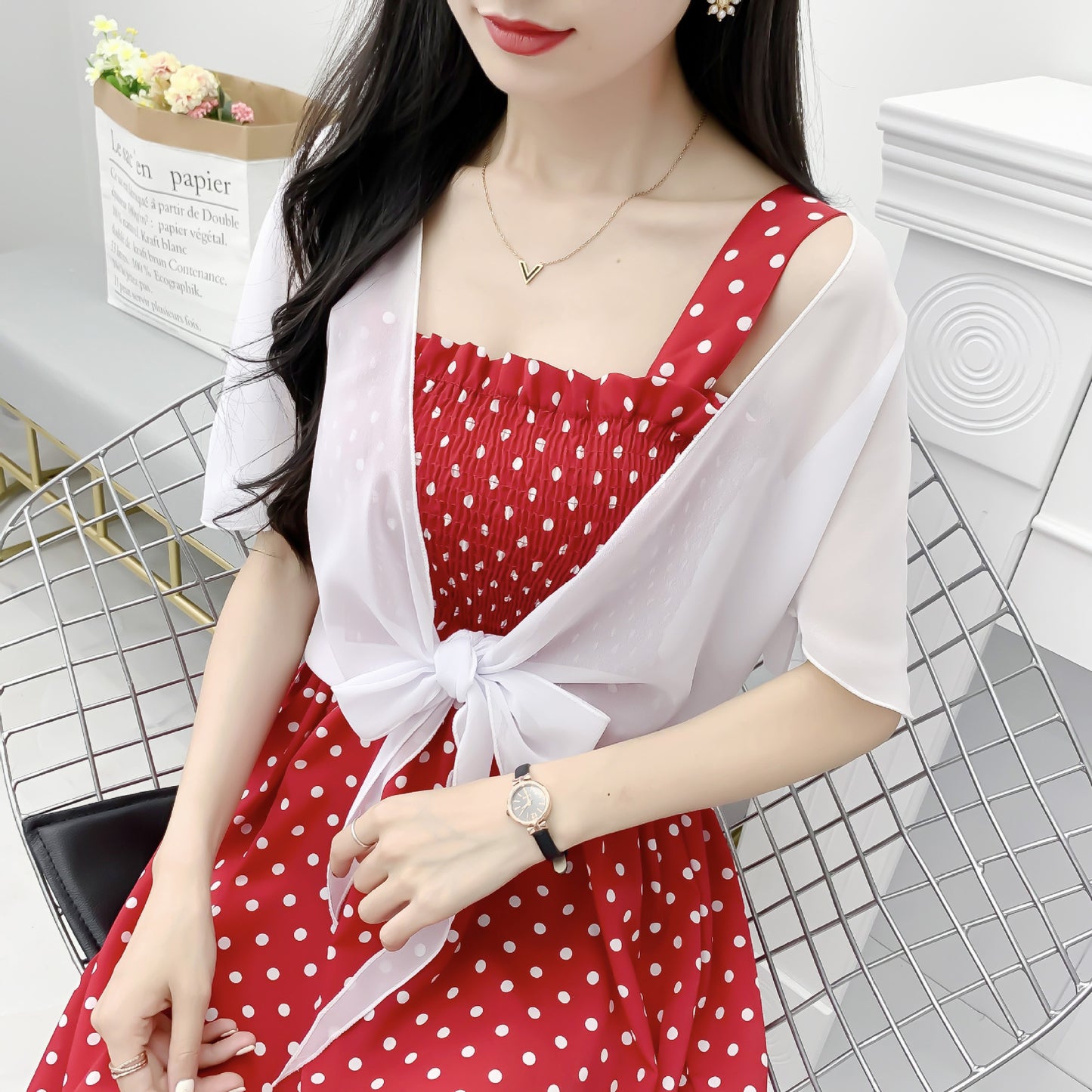 Women's Summer Outwear Western Style Shawl With Lace Shirt, Chiffon Shirt