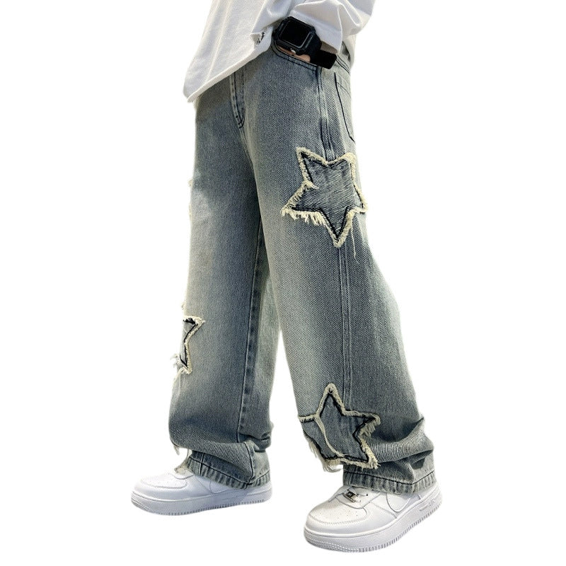 Children's Clothing Jeans Five-pointed Star Boy Trousers Medium Big Children's Pants
