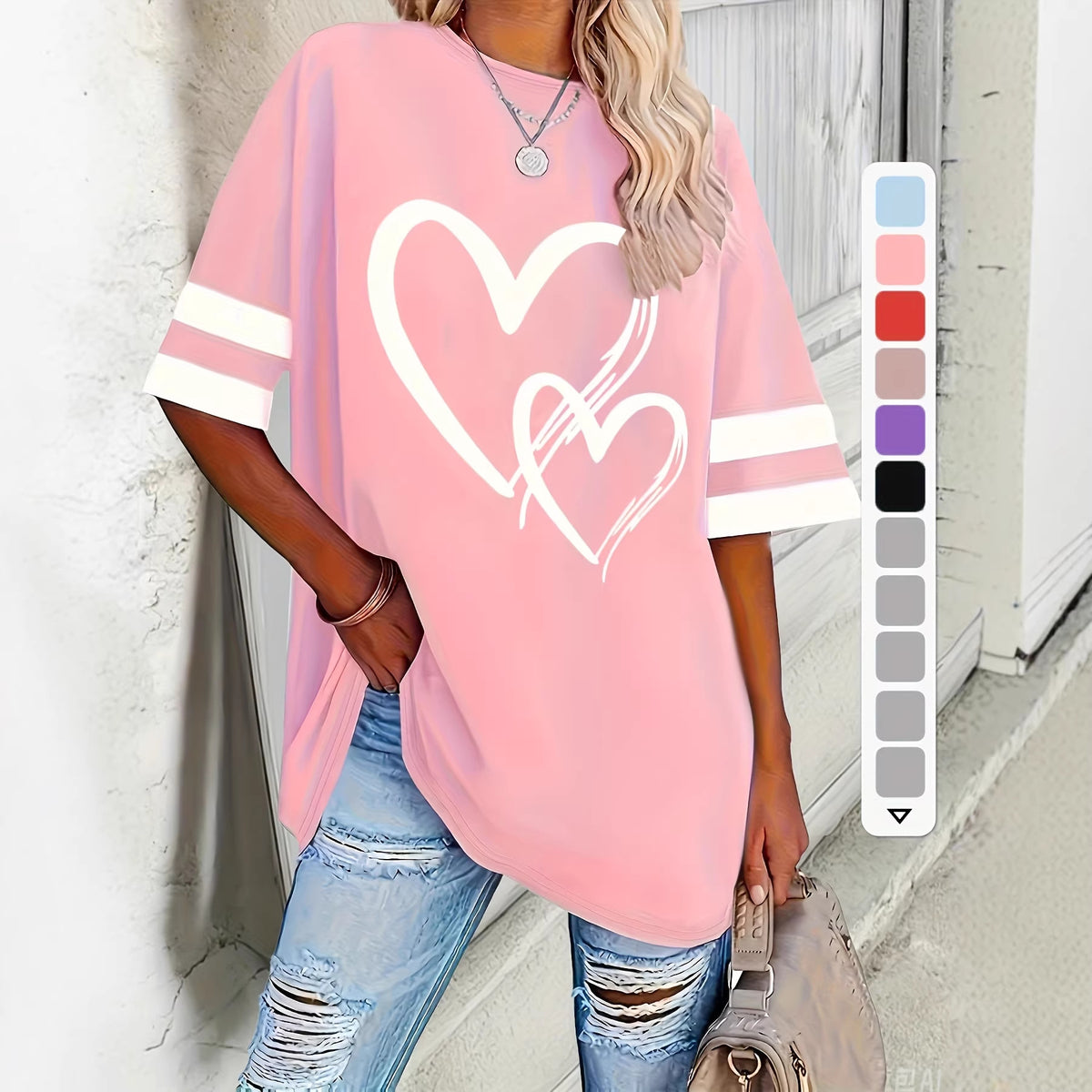 Women's Casual Sleeve Love Elegant Comfortable Pullover Large Size T-shirt
