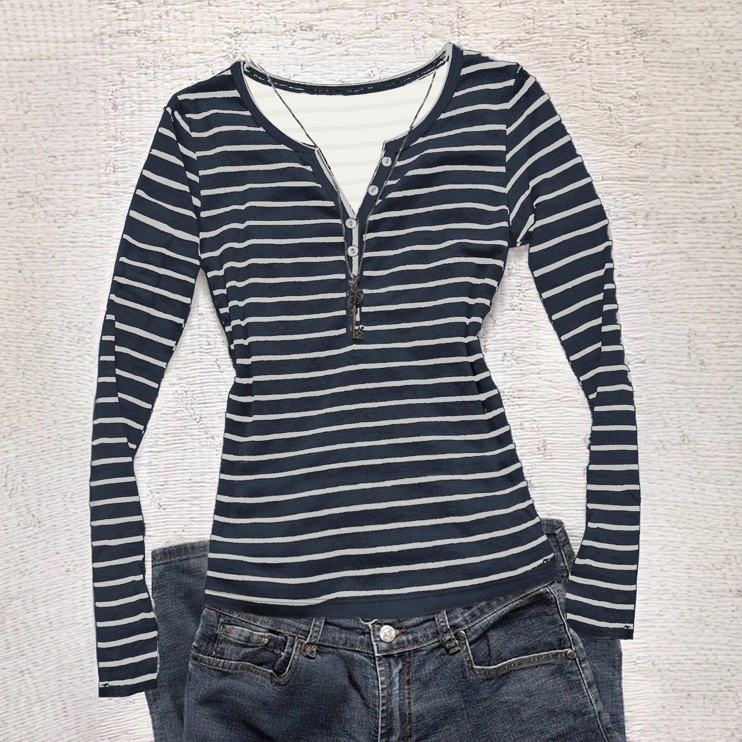 Women's Striped Long-sleeved Casual Slim Fit Slimming Korean Style Women's T-shirt