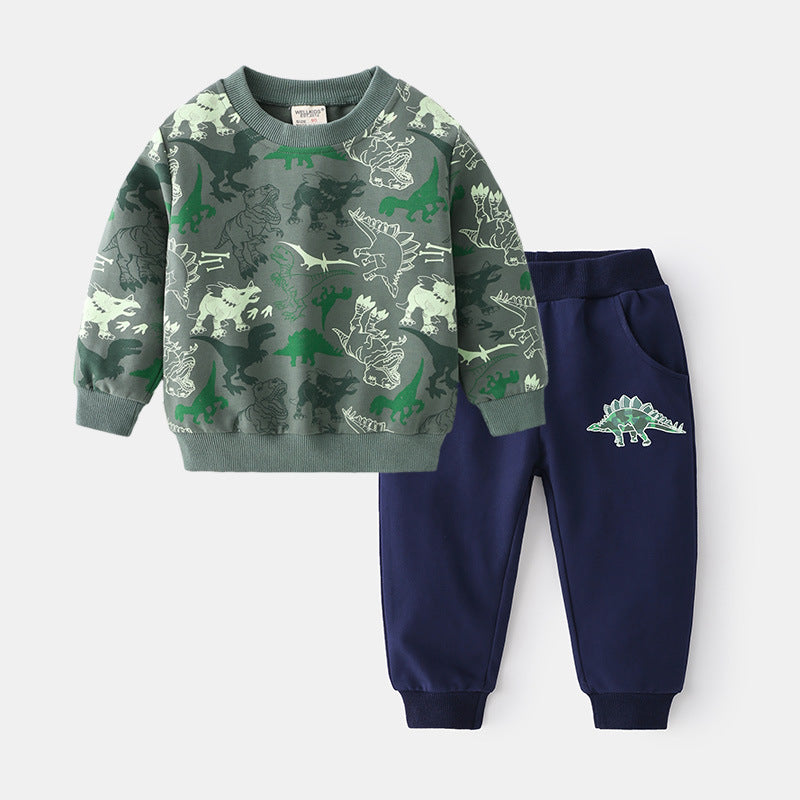 Army Green Cotton Sweater Two-piece Set Children's Suit