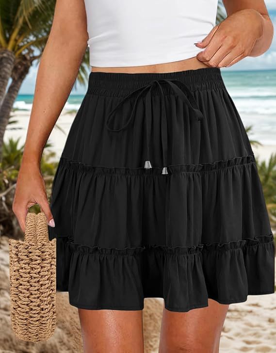 Women's Summer High Waist Ruffles Floral A- Line Skirt