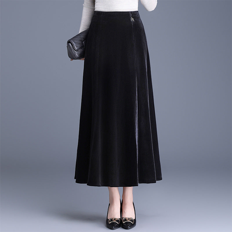 Women's High Waist Slim Midi Dress Elegant Gold Veet Skirt