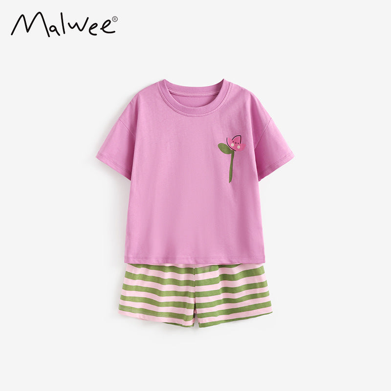 Children's Source Simple Clothes Two-piece Grid Summer Children's Suit