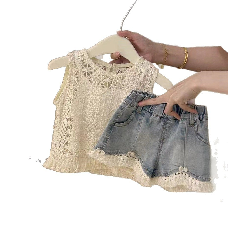 Women's Set Korean Style Hollow Vest Camisole Children's Suit