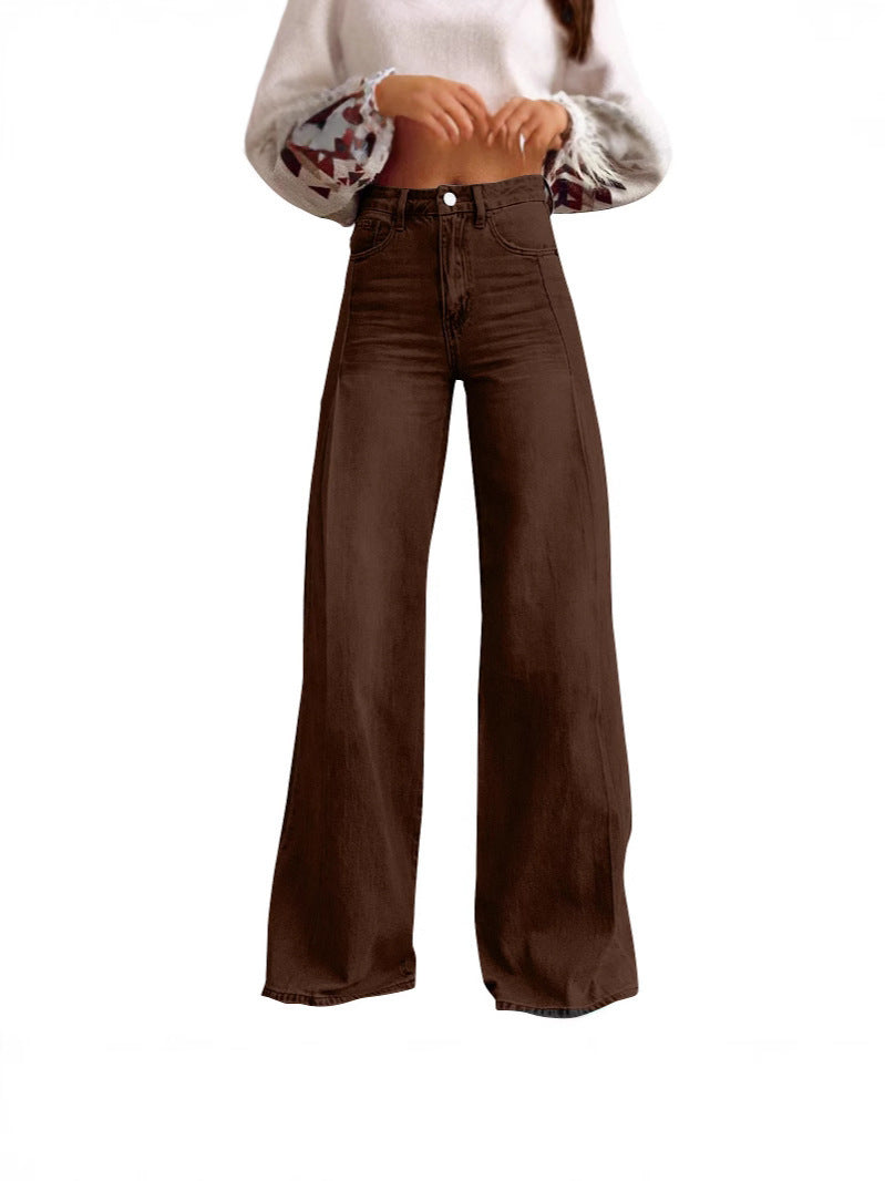 Retro Wide Leg Fashion High Waist Design Mop Denim Trousers Women's Jeans