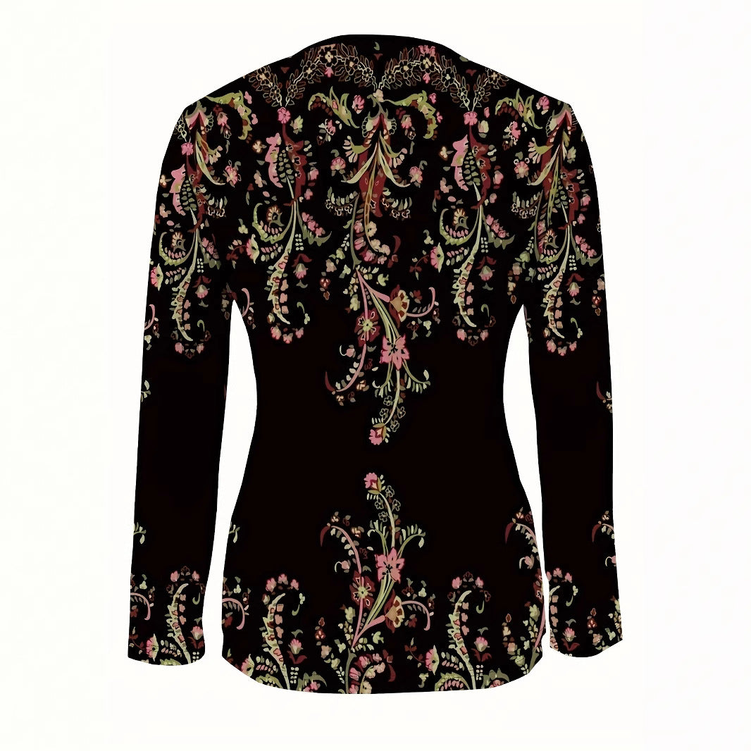 Women's Long Sleeve Flower Print Half Casual Tops