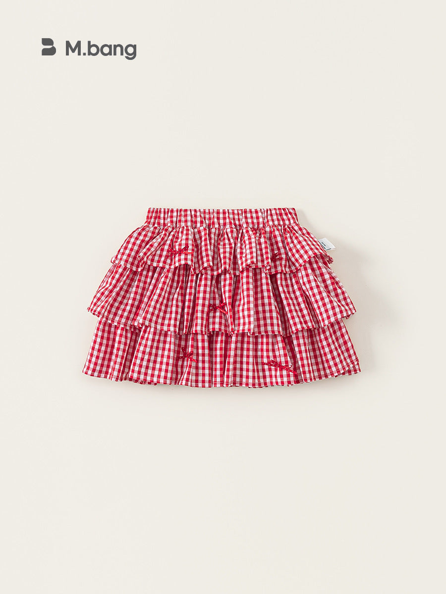Children's Sleeve Plaid Elements Sisters Outfit Stitching Lace Children's T-shirt