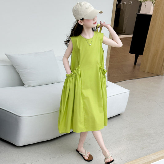 Children's Summer Sleeveless Skirt Vest Mid-length A- Children's Dress