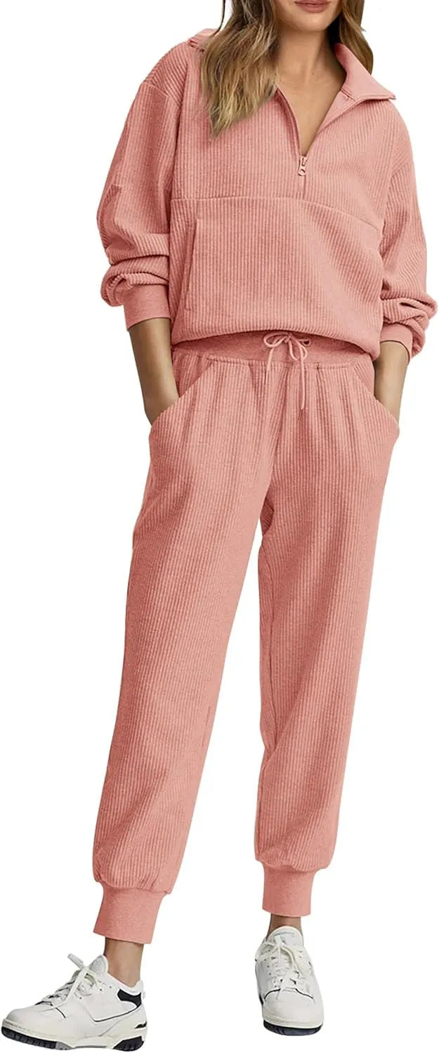 Unique Women's Half Zipper Long-sleeved Trousers Sweaters