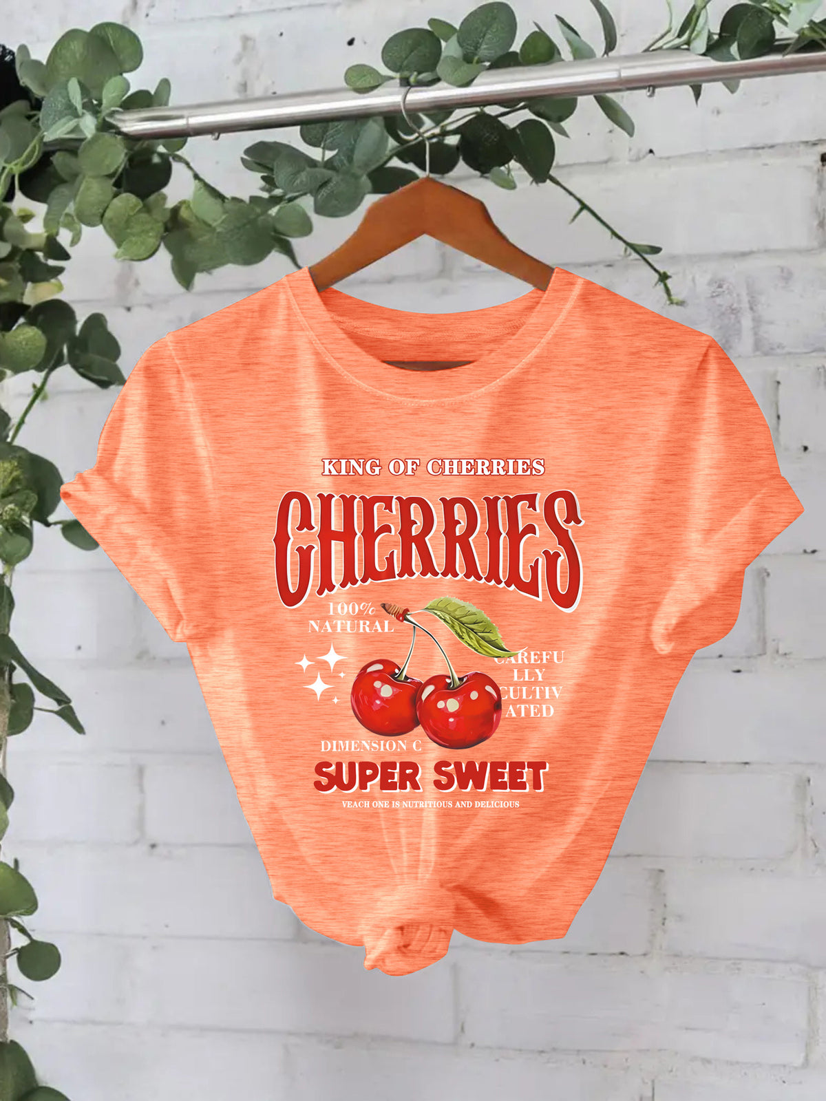 Cherry Fruit Printed Sleeve Loose Fashion Women's T-shirt